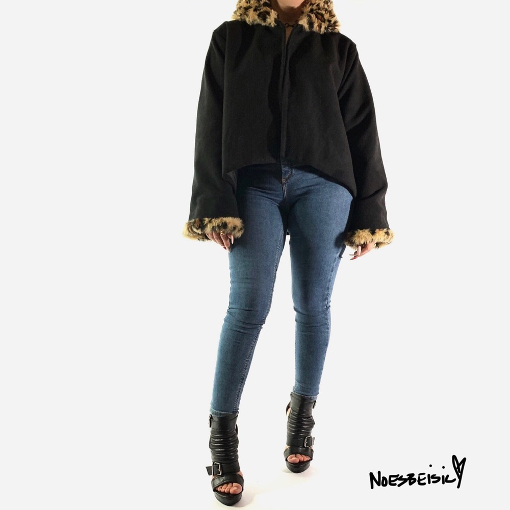 🚫SOLD•D🅿️🅾️P🚫 Pippa Lynn Black & Leopard Print Coat - Picture 2 of 8